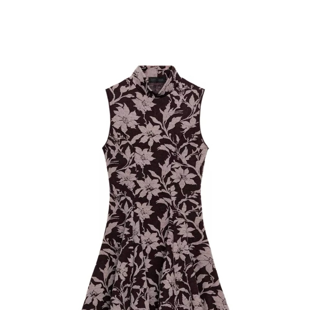 NWT Zara Jacquard Short Floral Sleeveless Dress L - Black and Cream